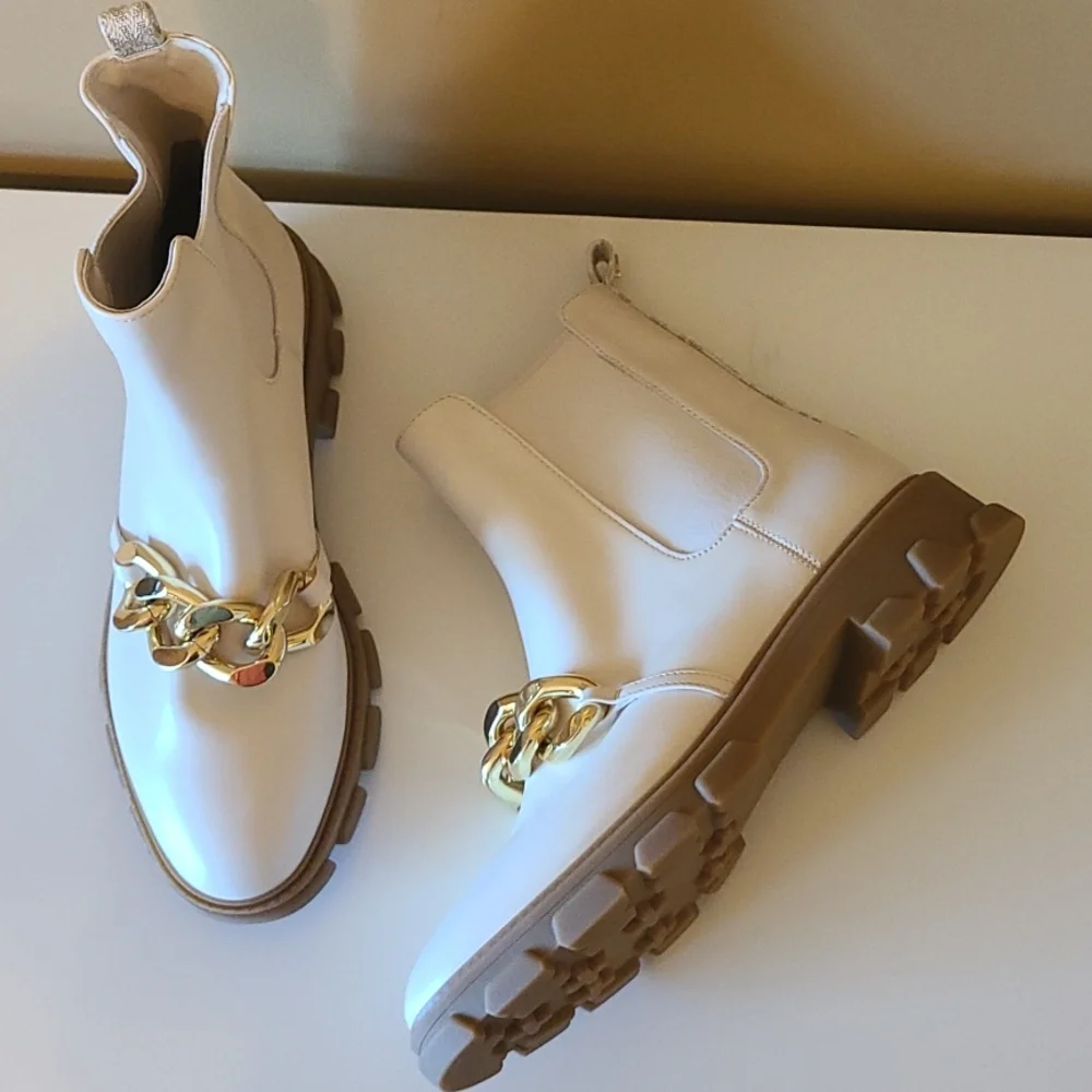 Michael Kors Leather Chain Boots 9 - Picture 2 of 7